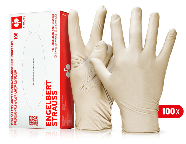 Main view, Gloves, Disposable latex examination gloves, powder-free, nature