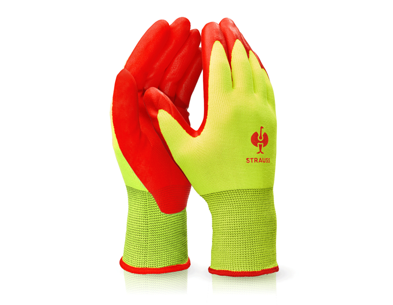 Main view, Coated, Nitrile foam gloves Flexible Foam, high-vis yellow/red