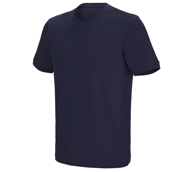 Main view, Men, e.s. T-shirt cotton stretch V-Neck, navy