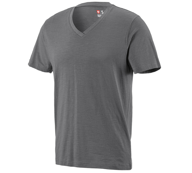 Main view, Men, e.s. T-shirt cotton slub V-Neck, cement