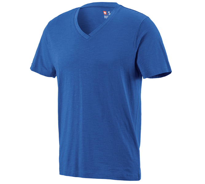 Main view, Plumbers / Installers, e.s. T-shirt cotton slub V-Neck, gentianblue