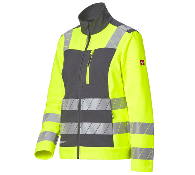 Main view, High-vis clothing, High-vis softshell jacket e.s.motion 24/7, ladies', anthracite/high-vis yellow