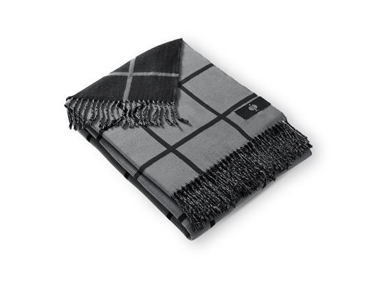 Main view, e.s. Checkered Fringed Blanket, basaltgrey/black