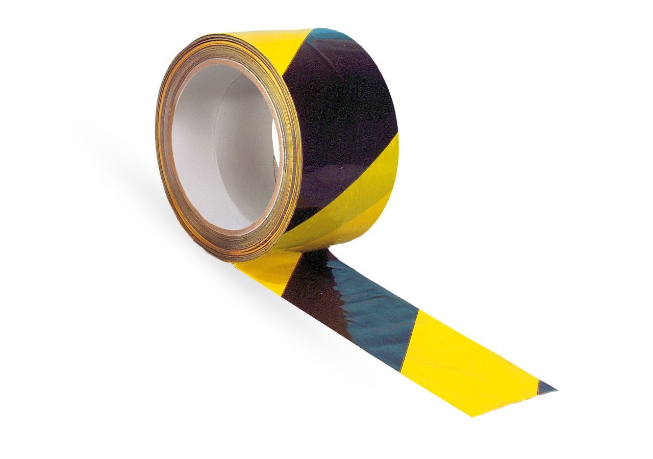 Plastic bands | crepe bands: Warning tape, self-adhesive + yellow/black