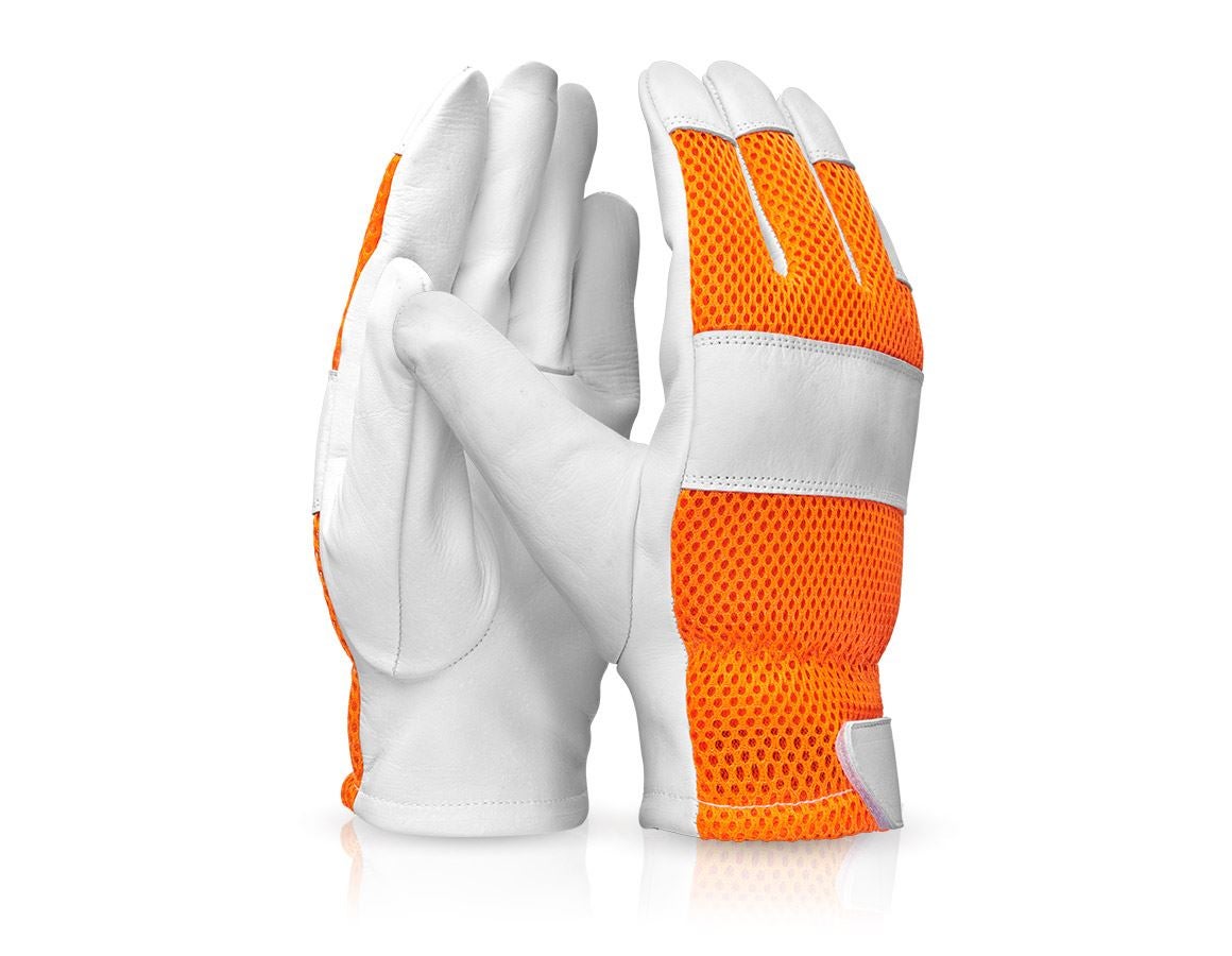 Leather: e.s. Leather gloves Mesh + orange