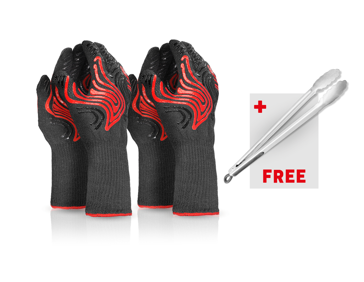 Personal Protection: 2x Heat-resistant gloves Heat-Expert + BBQ-tongs