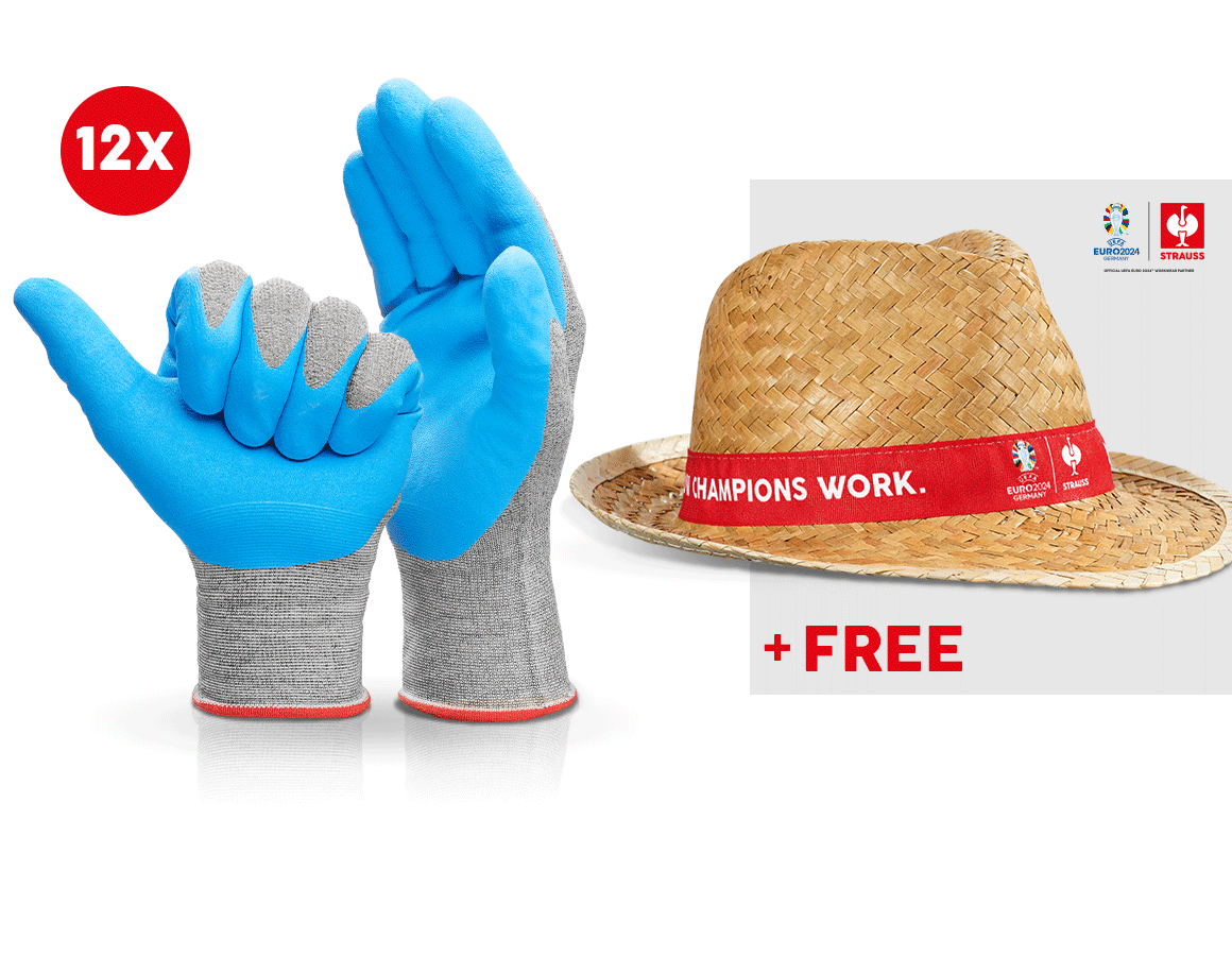 Collaborations: 12x Nitrile gloves evertouch micro + EURO2024 Hat + blue/lightblue-melange