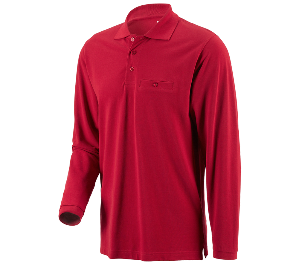 Gardening / Forestry / Farming: e.s. Long sleeve polo cotton Pocket + red