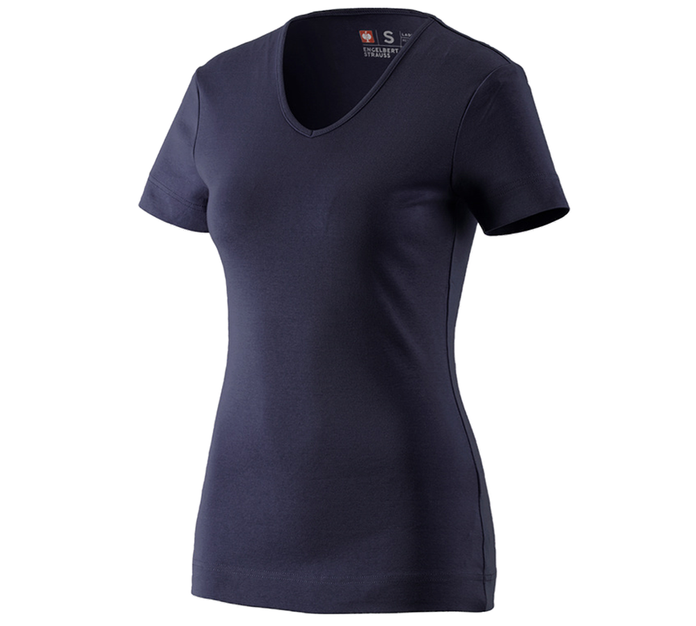 Shirts, Pullover & more: e.s. T-shirt cotton V-Neck, ladies' + navy