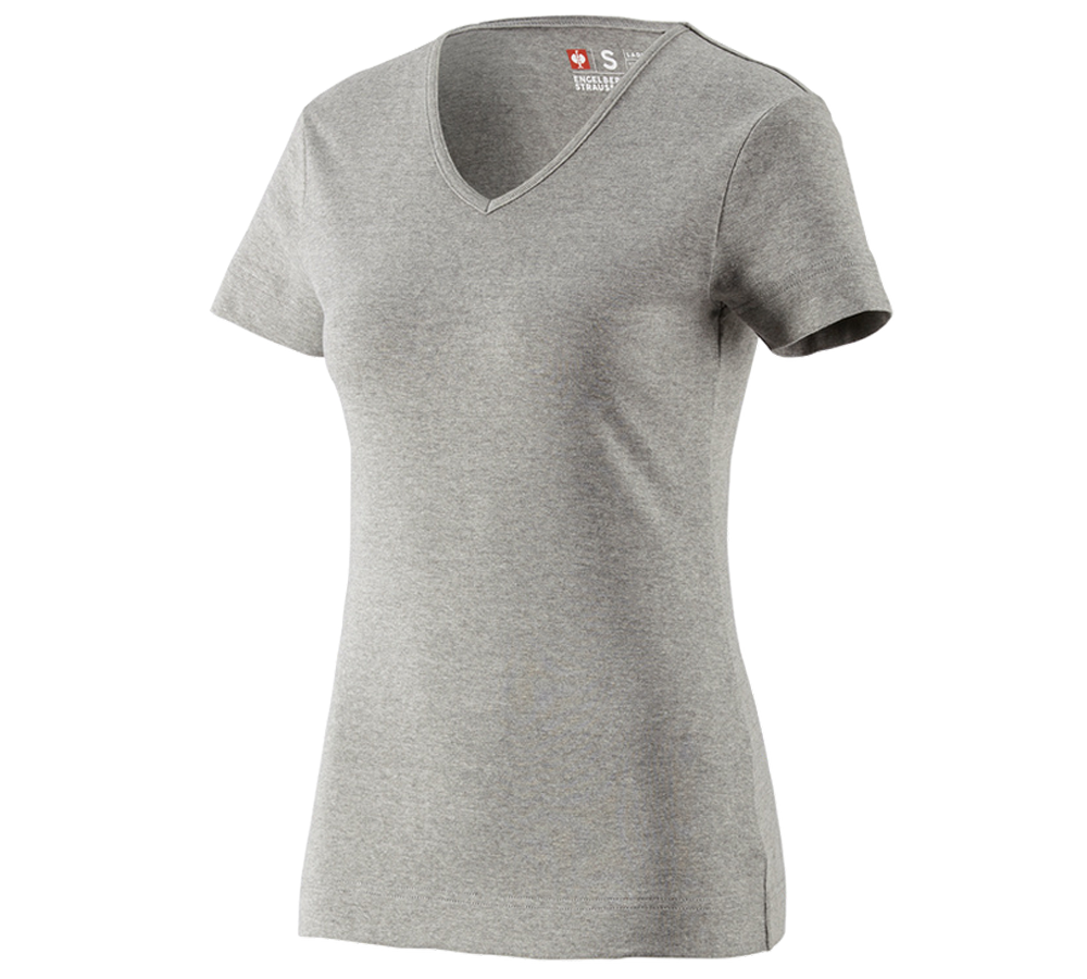 Shirts, Pullover & more: e.s. T-shirt cotton V-Neck, ladies' + grey melange