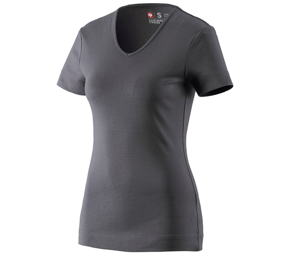 Shirts, Pullover & more: e.s. T-shirt cotton V-Neck, ladies' + anthracite