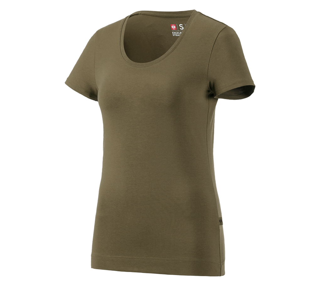 Topics: e.s. T-shirt cotton stretch, ladies' + mudgreen