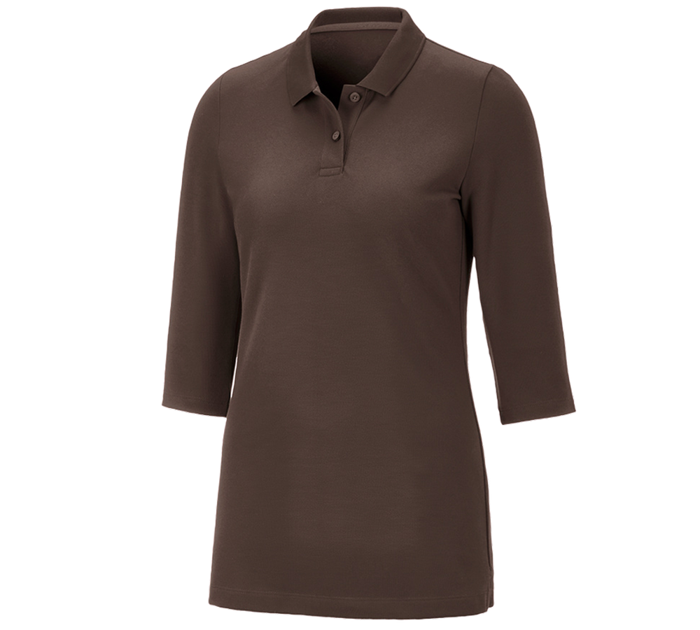 Gardening / Forestry / Farming: e.s. Pique-Polo 3/4-sleeve cotton stretch, ladies' + chestnut