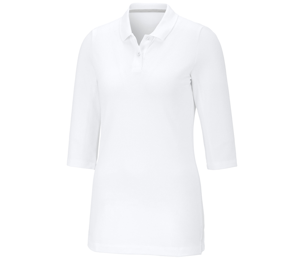 Topics: e.s. Pique-Polo 3/4-sleeve cotton stretch, ladies' + white