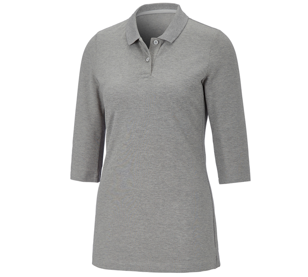 Topics: e.s. Pique-Polo 3/4-sleeve cotton stretch, ladies' + grey melange