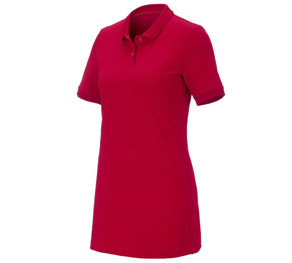Topics: e.s. Pique-Polo cotton stretch, ladies', long fit + fiery red