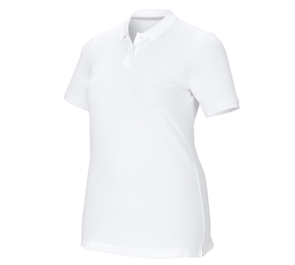 Topics: e.s. Pique-Polo cotton stretch, ladies', plus fit + white
