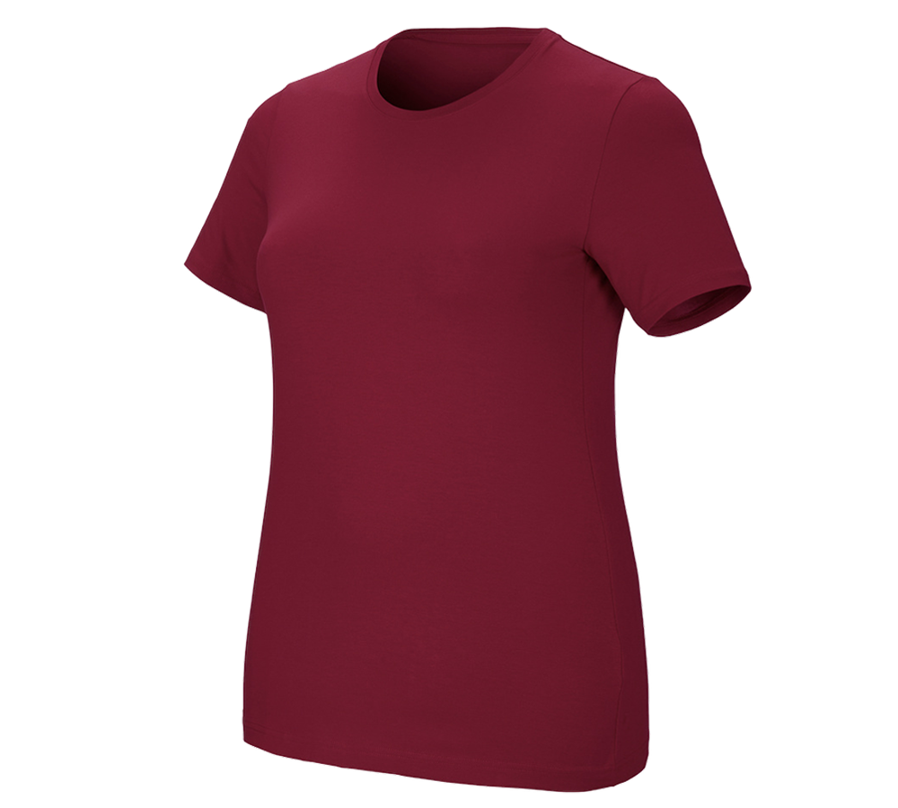 Topics: e.s. T-shirt cotton stretch, ladies', plus fit + bordeaux