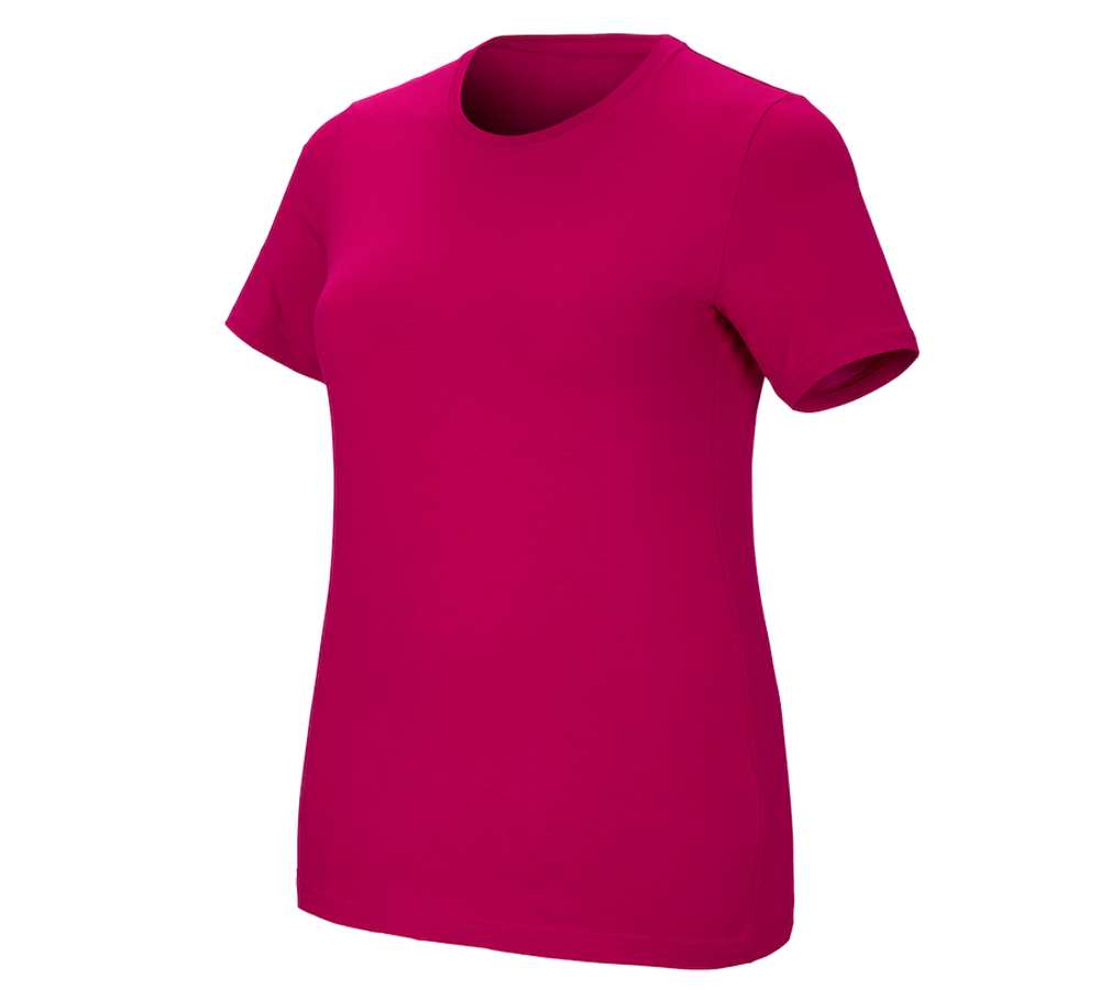 Topics: e.s. T-shirt cotton stretch, ladies', plus fit + berry