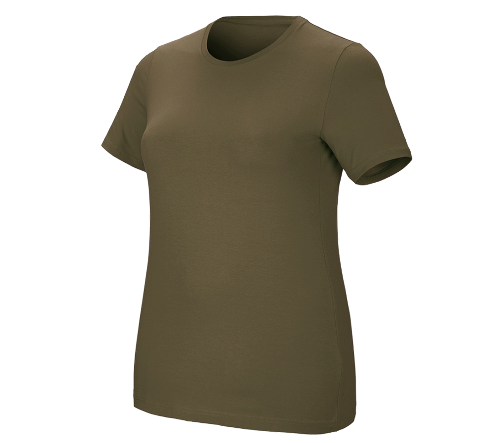 Topics: e.s. T-shirt cotton stretch, ladies', plus fit + mudgreen