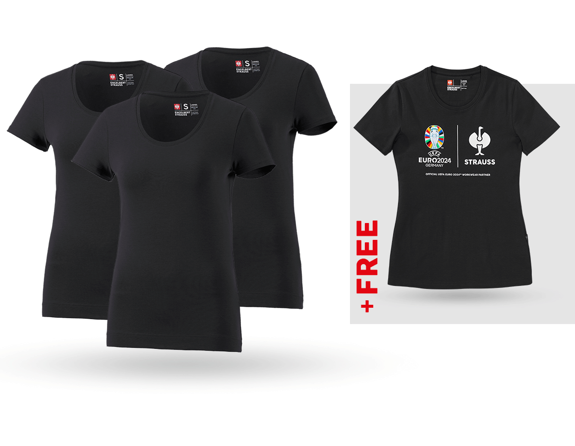 Action: SET: 3x women's T-Shirt cotton stretch + Shirt + black