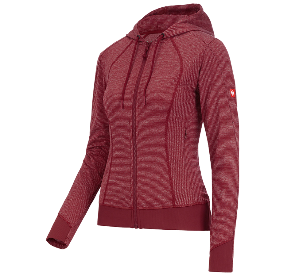 Work Jackets: e.s. Functional hooded jacket stripe, ladies' + ruby