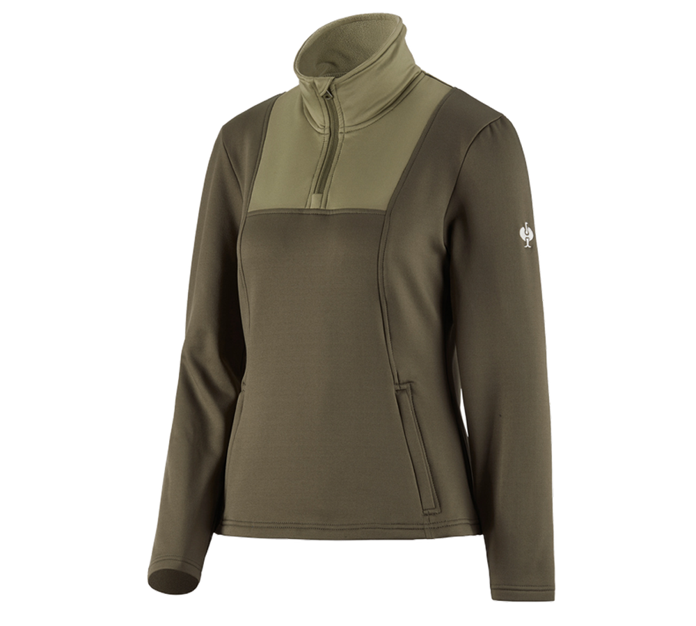 Shirts, Pullover & more: Funct.Troyer thermo stretch e.s.concrete, ladies‘ + mudgreen/stipagreen
