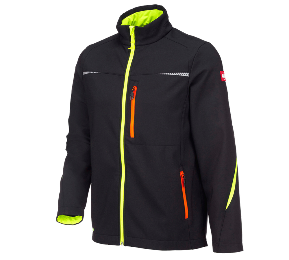 Work Jackets: Softshell jacket e.s.motion 2020 + black/high-vis yellow/high-vis orange