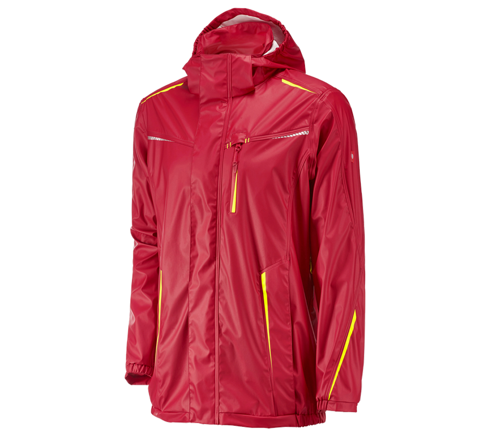 Work Jackets: Rain jacket e.s.motion 2020 superflex + fiery red/high-vis yellow