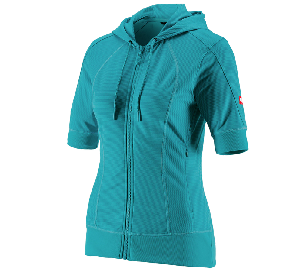 Work Jackets: e.s.Funct. hooded jacket stripe 3/4-sleeve,ladies' + ocean