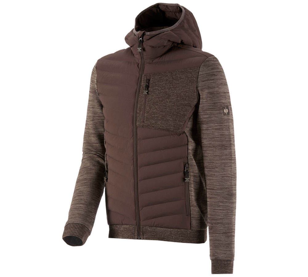 Work Jackets: Hybrid hooded knitted jacket e.s.motion ten + chestnut melange