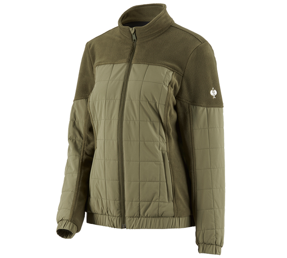 Work Jackets: Hybrid fleece jacket e.s.concrete, ladies' + mudgreen/stipagreen