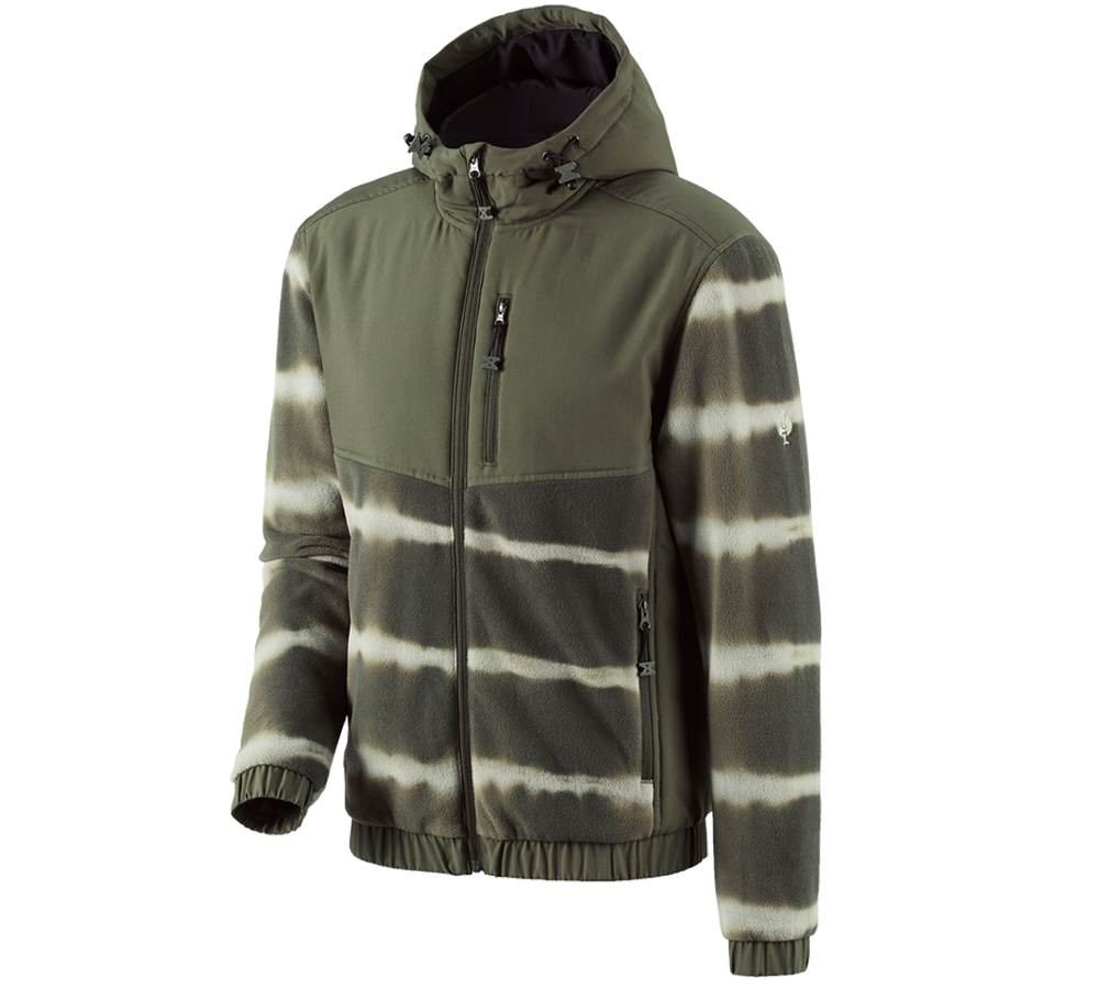 Work Jackets: Hybrid fleece hoody jacket tie-dye e.s.motion ten + disguisegreen/moorgreen