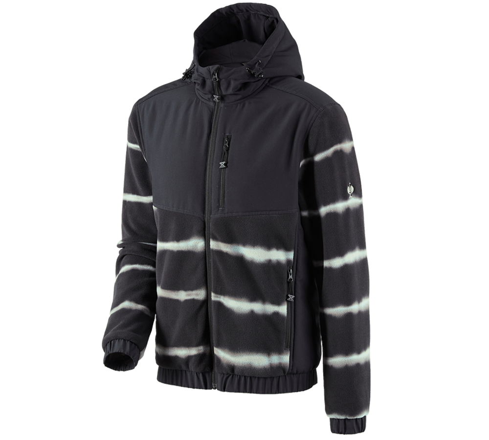Work Jackets: Hybrid fleece hoody jacket tie-dye e.s.motion ten + oxidblack/magneticgrey