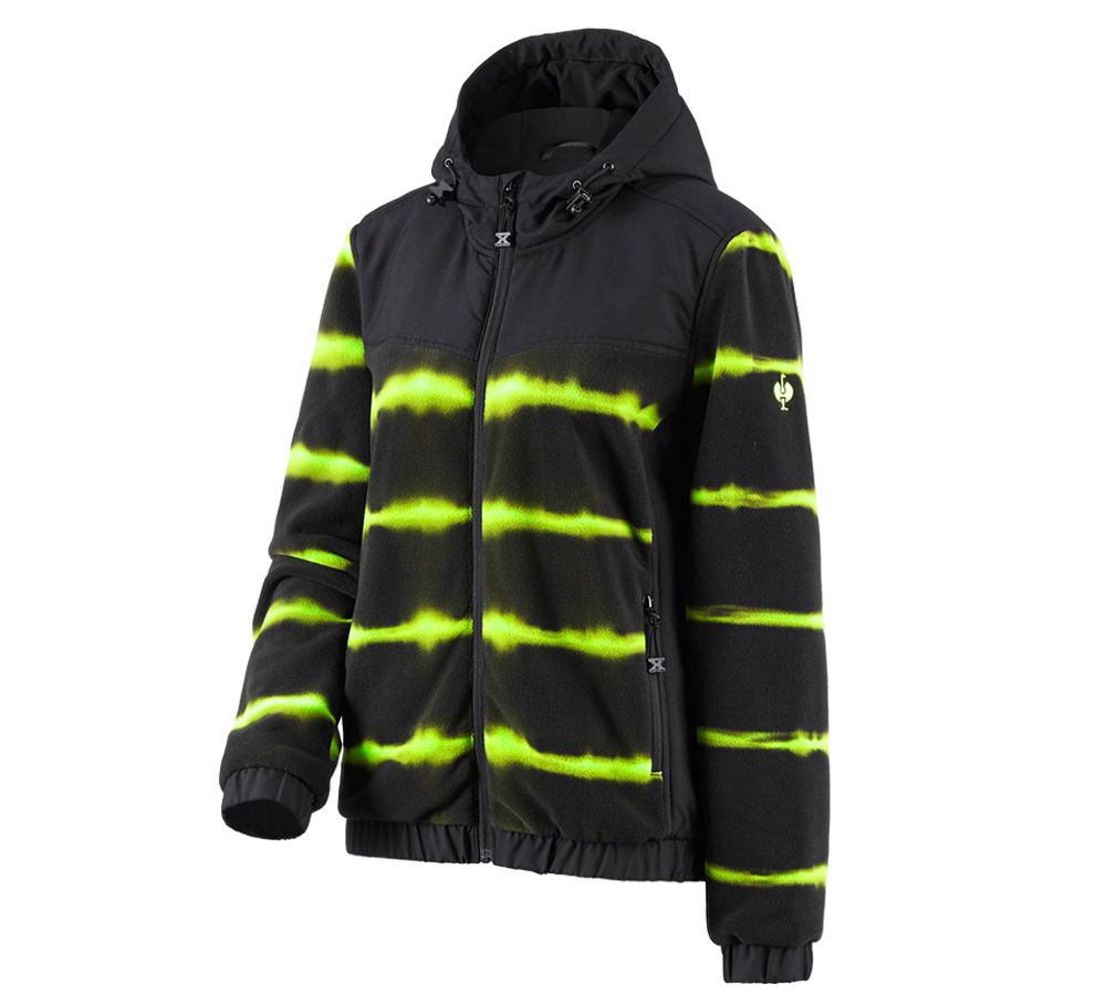Topics: Hybr.fleece hoody jacket tie-dye e.s.motion ten,l. + black/high-vis yellow