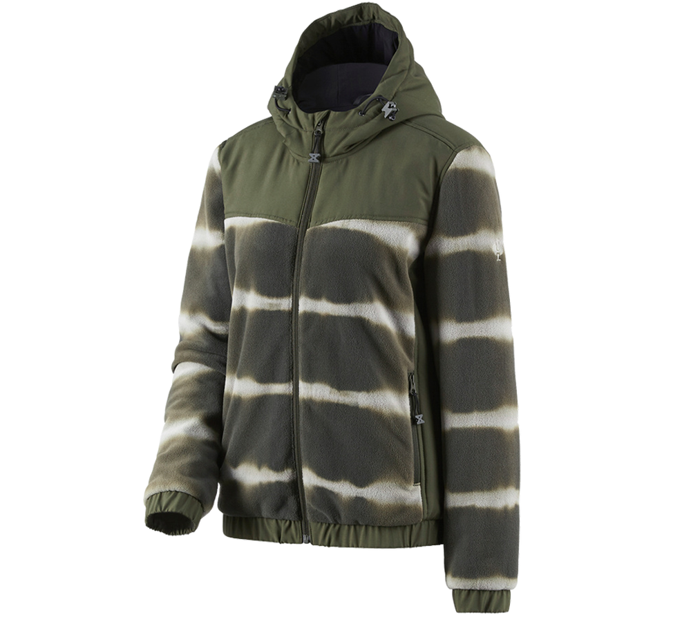 Work Jackets: Hybr.fleece hoody jacket tie-dye e.s.motion ten,l. + disguisegreen/moorgreen