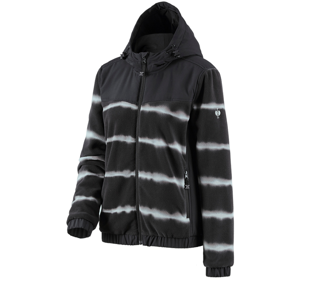 Work Jackets: Hybr.fleece hoody jacket tie-dye e.s.motion ten,l. + oxidblack/magneticgrey