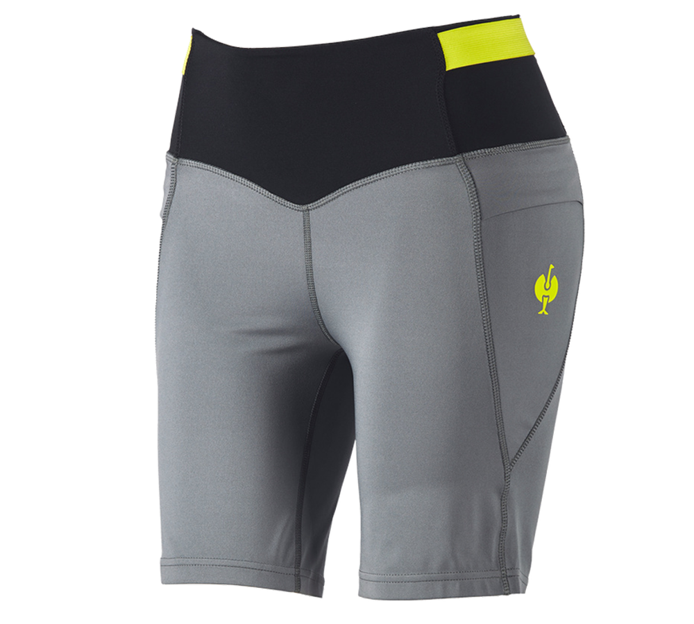 Work Trousers: Race tights short e.s.trail, ladies' + basaltgrey/acid yellow