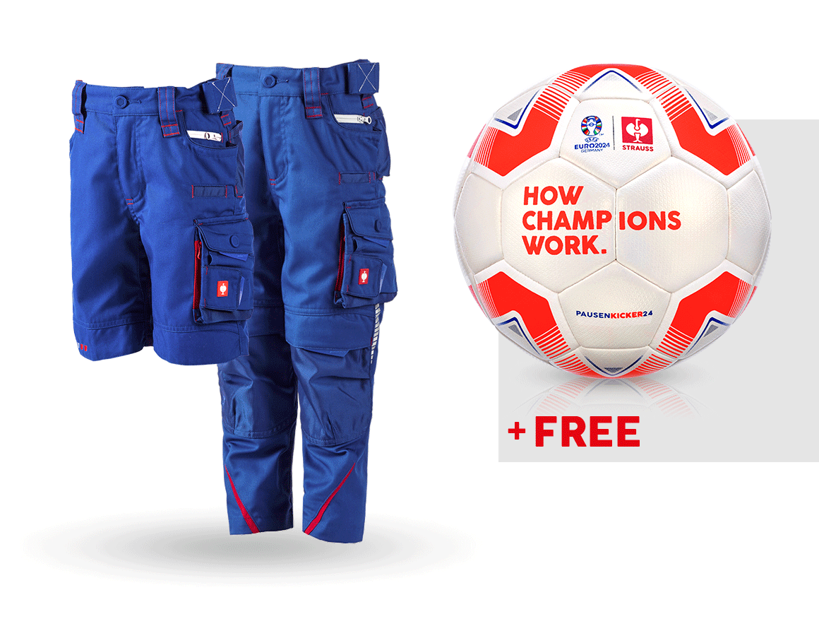 Collaborations: SET: Kid's trousers + shorts e.s.motion 2020 +ball + royal/fiery red