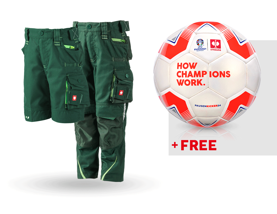 Collaborations: SET: Kid's trousers + shorts e.s.motion 2020 +ball + green/seagreen