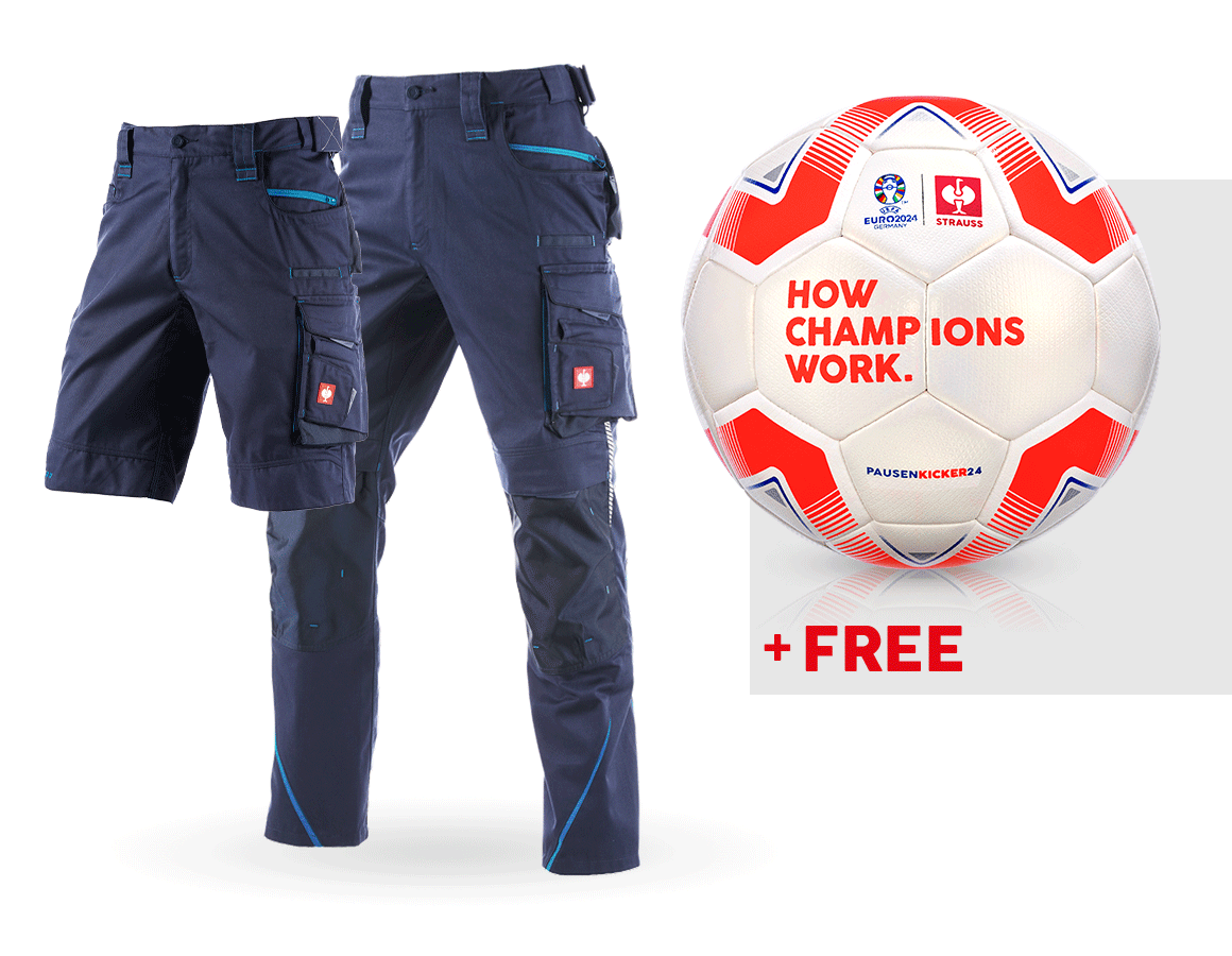 Collaborations: SET: Trousers e.s.motion 2020 + shorts + football + navy/atoll