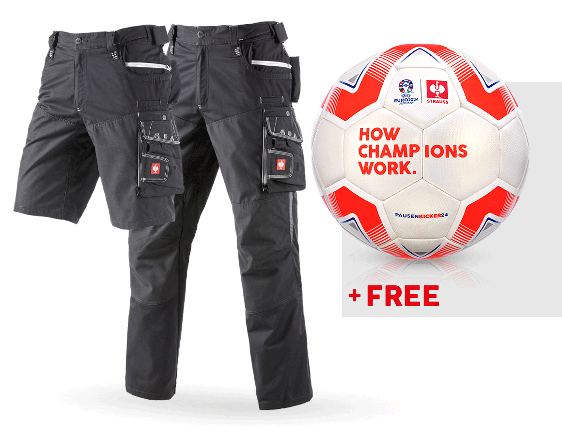 Clothing: SET: Trousers e.s.motion summer+shorts+football + tar/graphite/cement