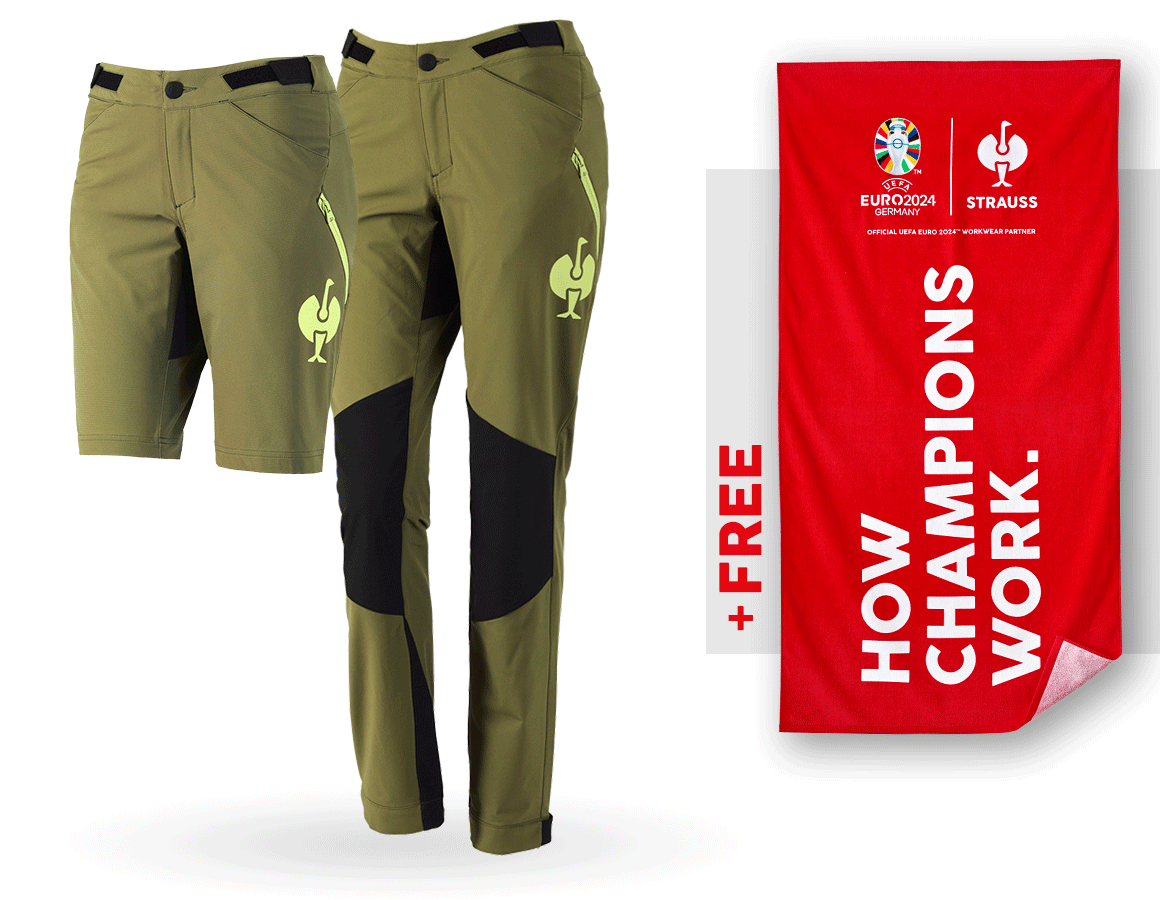Collaborations: SET: Women's func. trousers e.s.trail+shorts+towel + junipergreen/limegreen