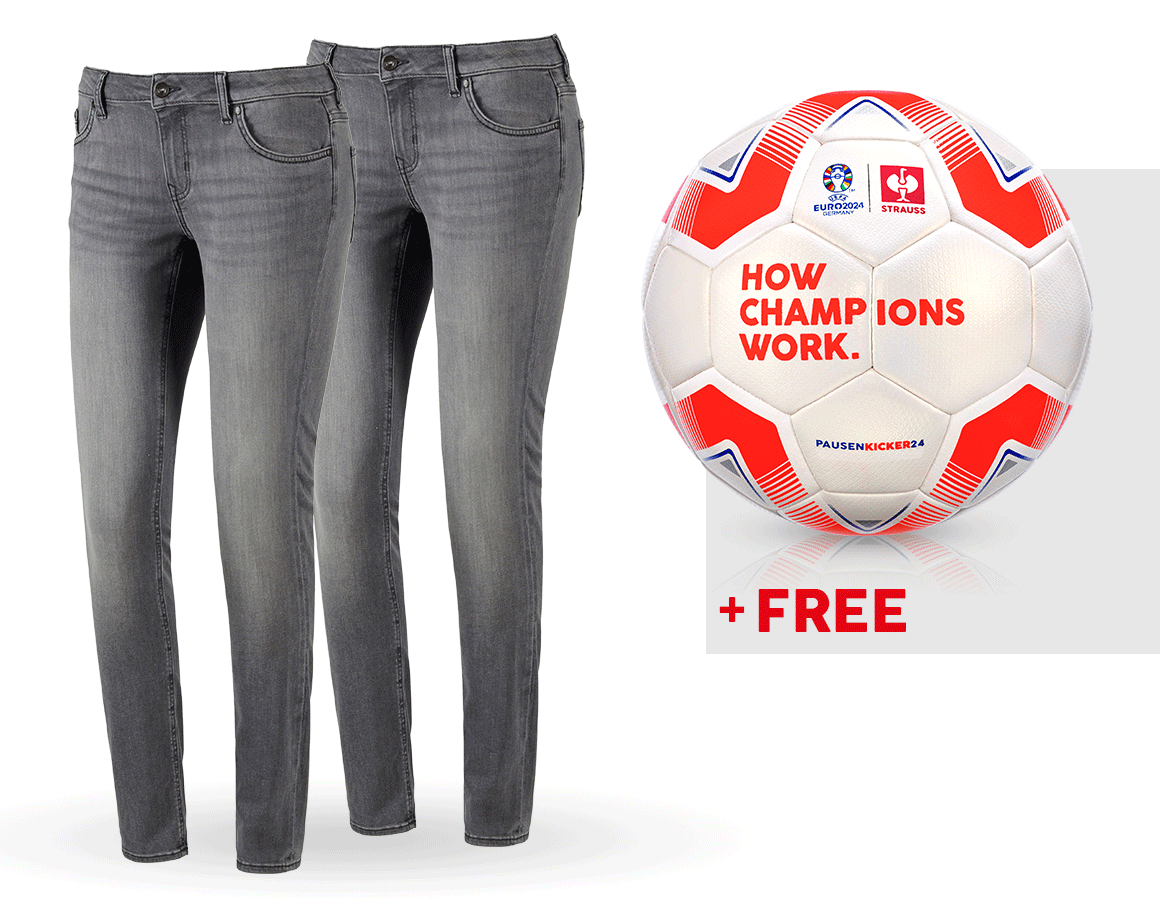 Collaborations: SET: 2x women's 5-Pocket-Stretch Jeans+football + graphitewashed
