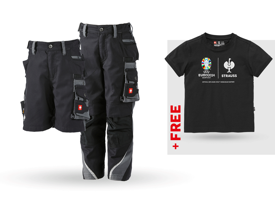 Clothing: SET: Kid's trousers + shorts e.s.motion + shirt + graphite/cement