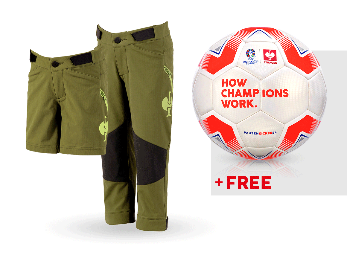 Clothing: SET: Kid's Func.trousers e.s.trail+shorts+football + junipergreen/limegreen