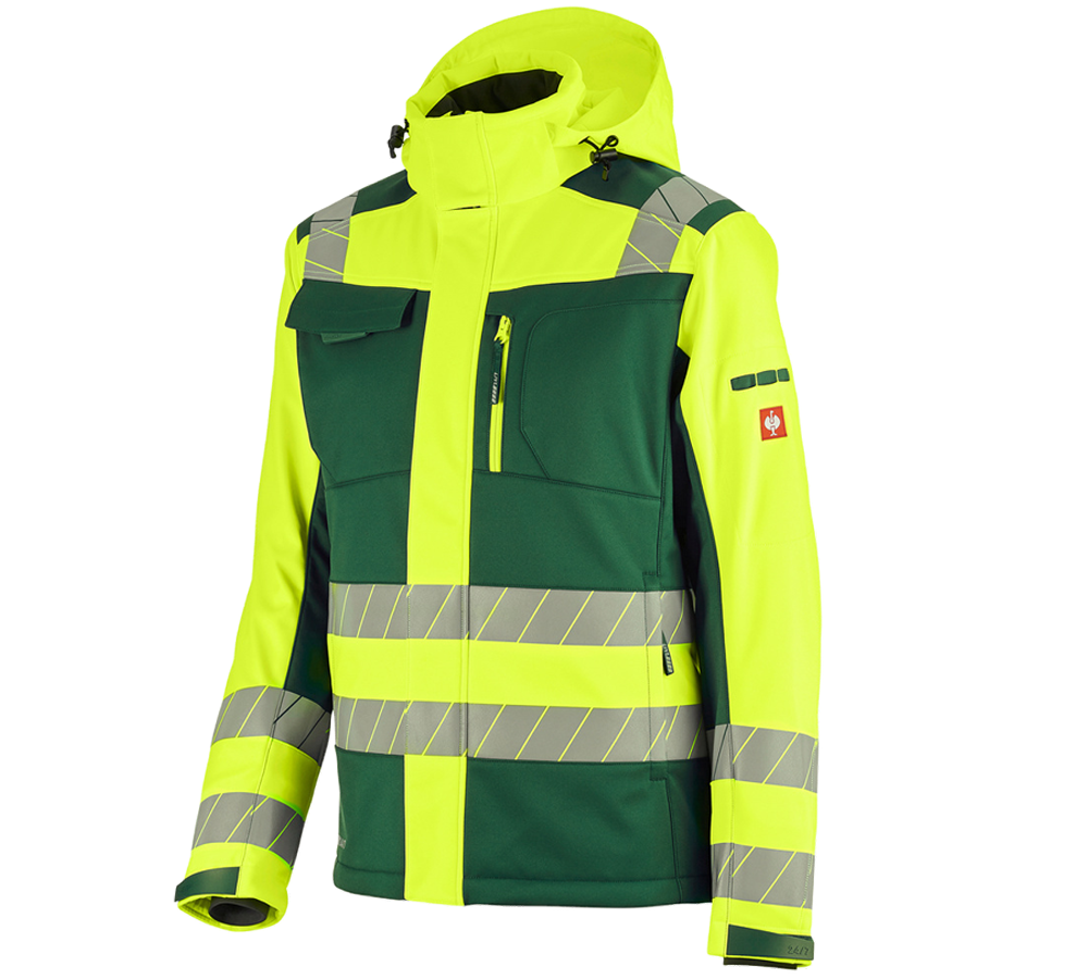 Clothing: High-vis winter softshell jacket e.s.motion 24/7 + green/high-vis yellow