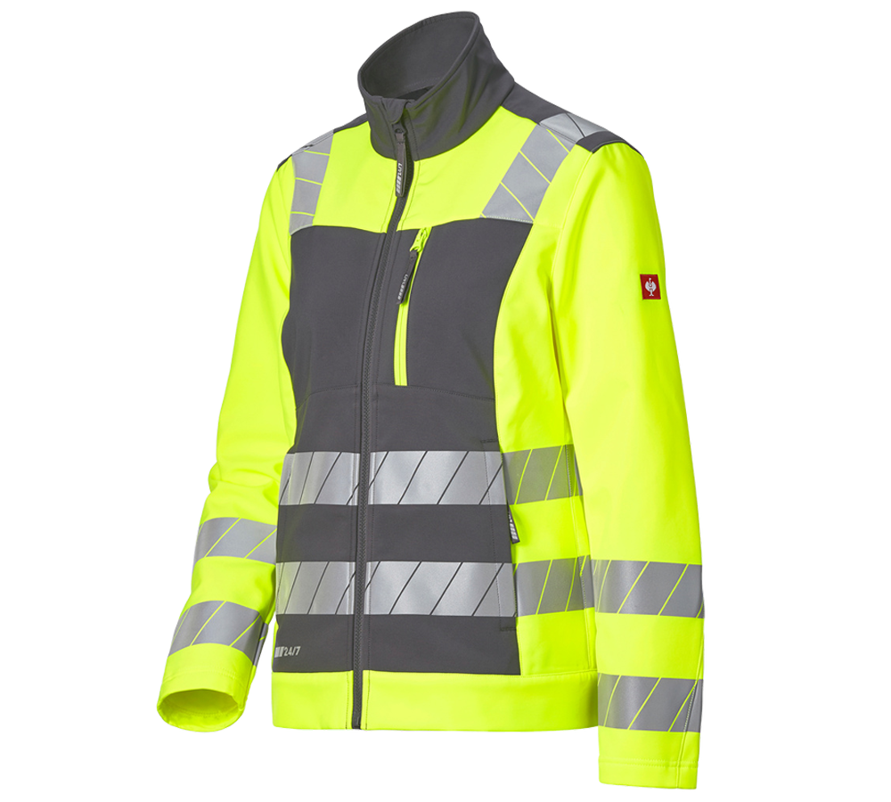 Work Jackets: High-vis softshell jacket e.s.motion 24/7, ladies' + anthracite/high-vis yellow