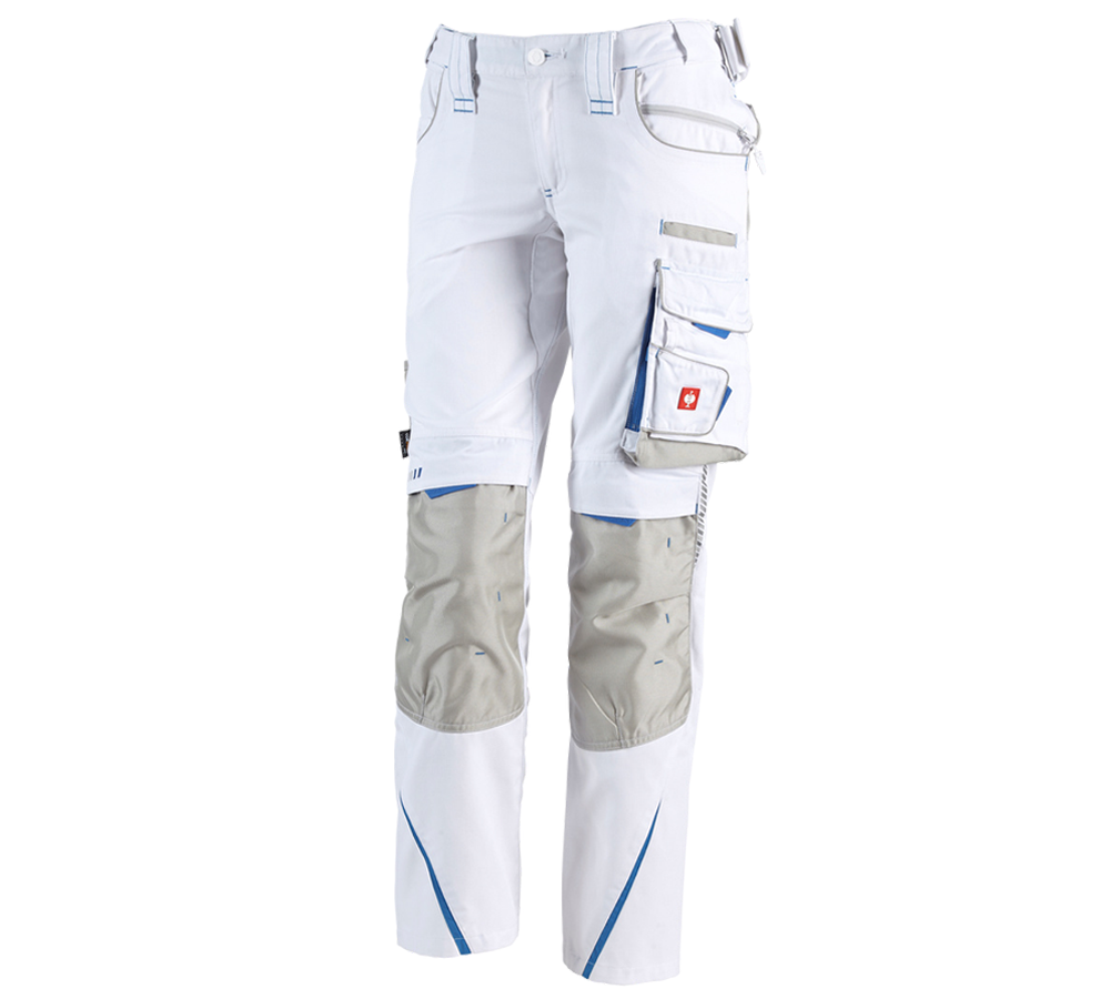 Work Trousers: Ladies' trousers e.s.motion 2020 + white/gentianblue