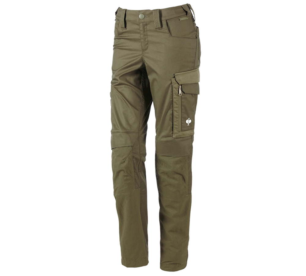 Work Trousers: Trousers e.s.concrete light, ladies' + mudgreen/stipagreen